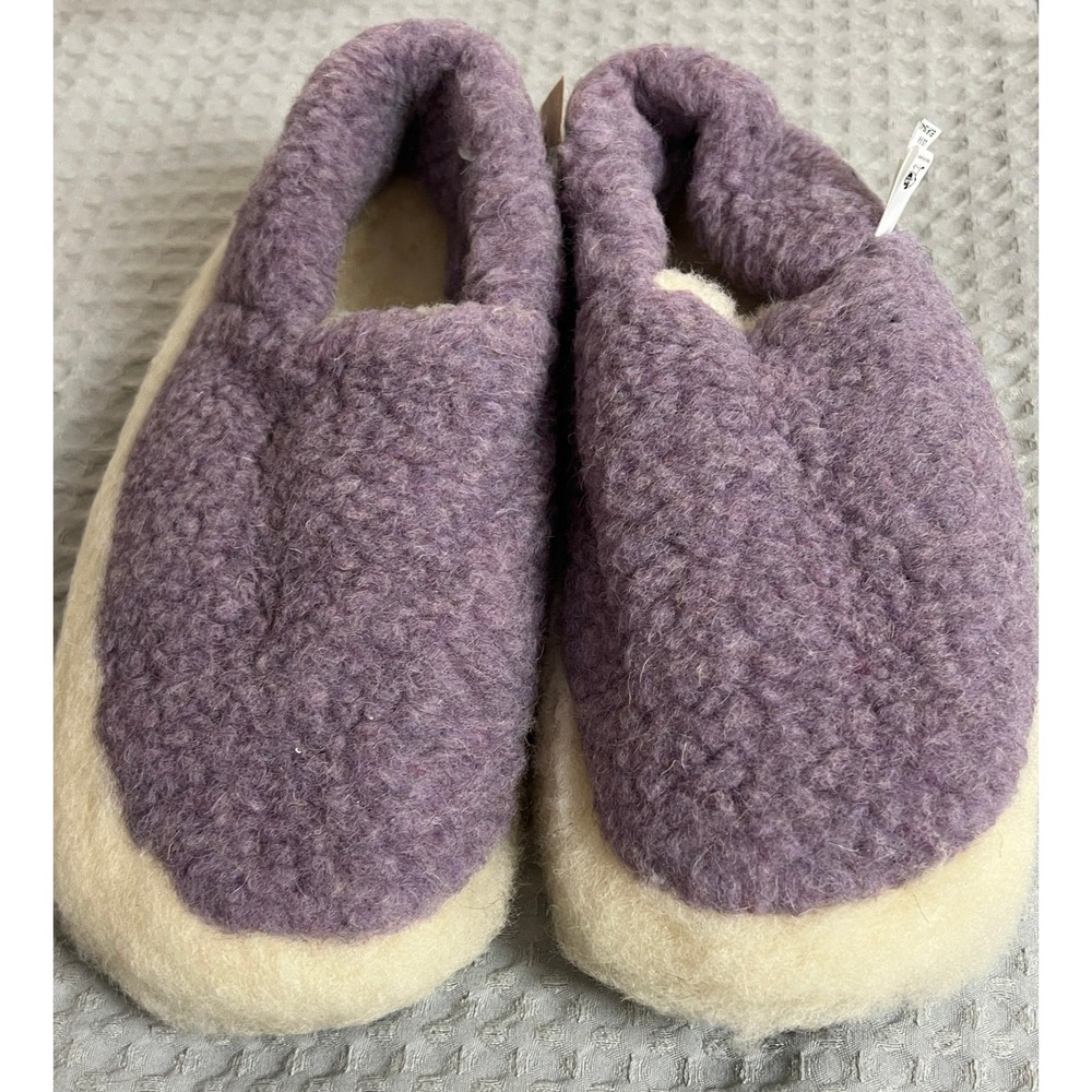 Sheep by the Sea Siberian Lilly Wool Slippers Purple Cream US 8-9 NEW